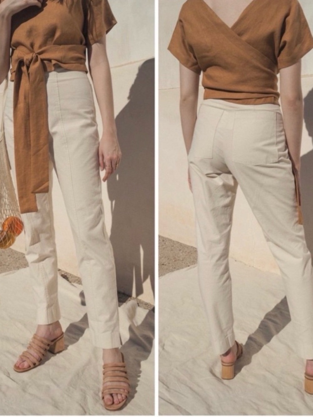 Esby Made in USA mercy cigarette High-Rise Straight Leg Pants Cream 100% Cotton